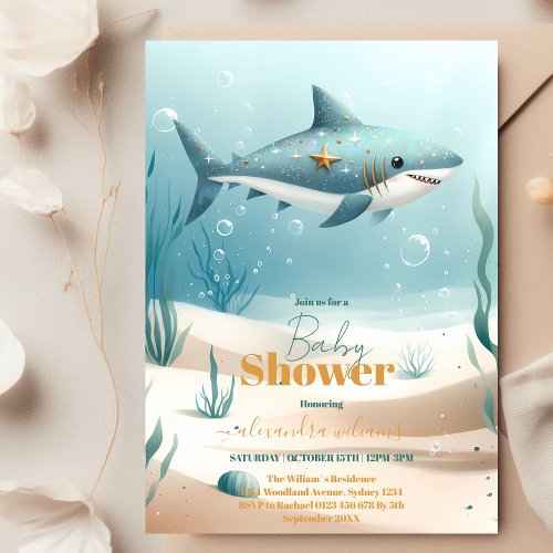 Under the Sea Shark Watercolor Baby Shower  Invitation