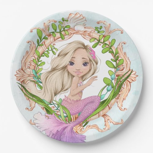 Under the Sea Shell Frame with Mermaid Paper Plates