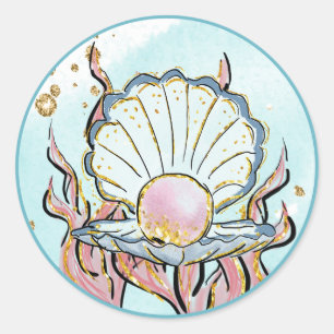 Under the Sea Shell Mermaid Birthday Party Classic Round Sticker