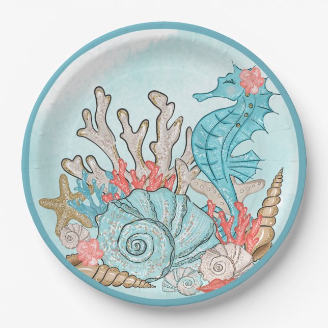 Under the Sea Shell Mermaid Birthday Party Paper Plates (Front)