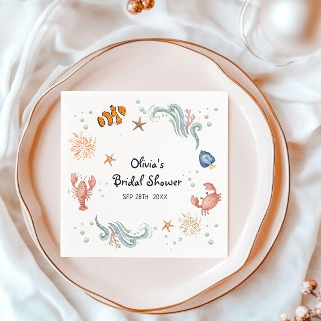 Under the Sea She's a Catch Bridal Shower Cocktail Napkins (Creator Uploaded)