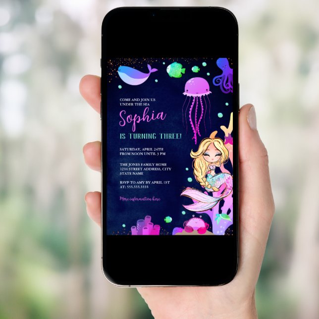 Under The Sea Sparkle Mermaid Birthday Party  Invitation (Front Digital)