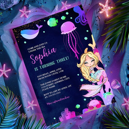 Under The Sea Sparkle Mermaid Birthday Party  Invitation