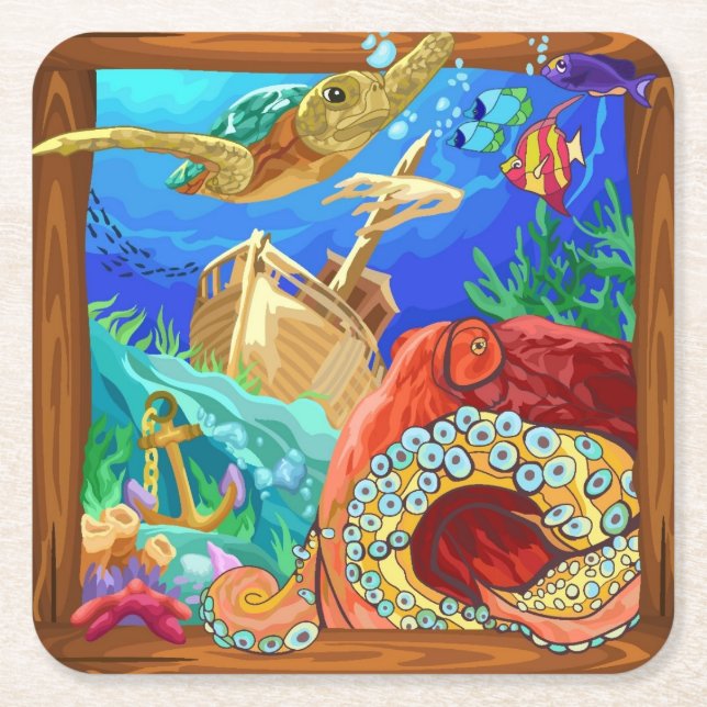 Under the sea square paper coaster (Front)