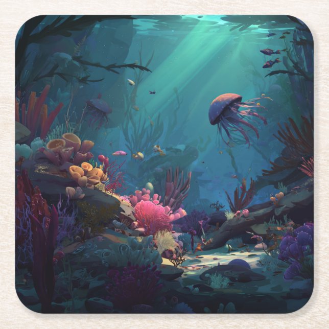 Under The Sea Square Paper Coaster (Front)
