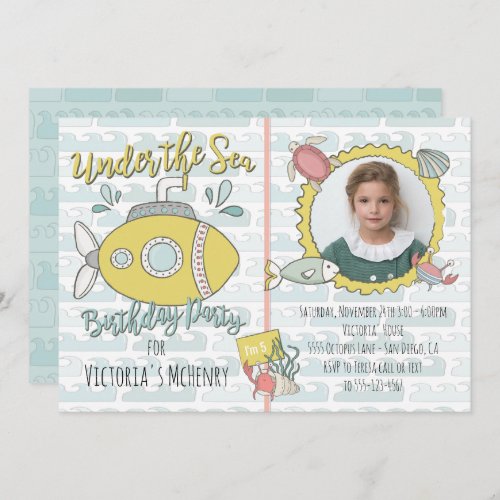 Under the Sea Submarine Birthday Party Picture Invitation