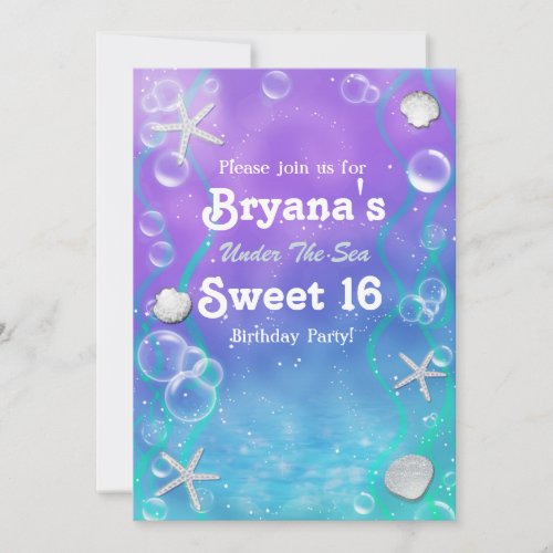 Under the sea sweet 16 birthday party invitation