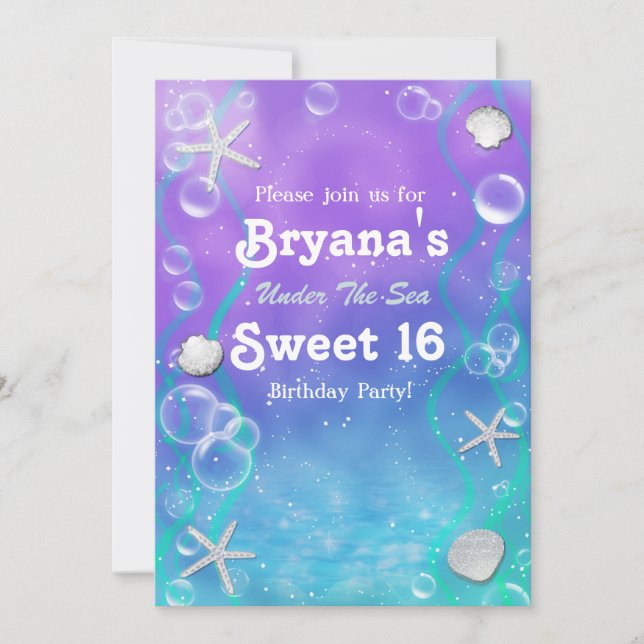 Under the sea sweet 16 birthday party invitation (Front)