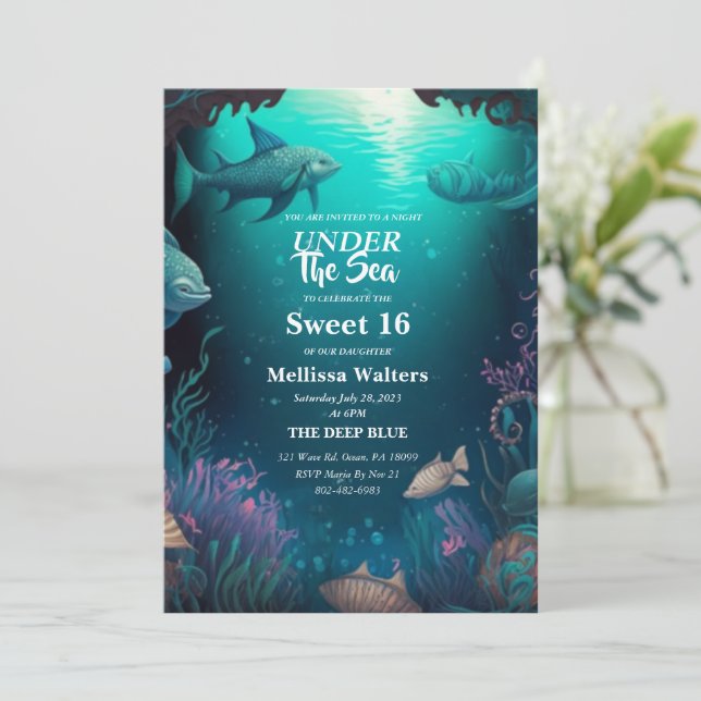Under the Sea Sweet 16 Invitations (Standing Front)