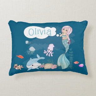 Under the Sea Sweet Mermaid Personalized Accent Pillow