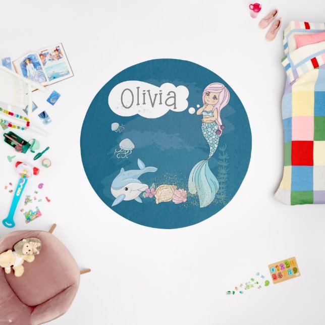 Under the Sea Sweet Mermaid Personalized Area  Rug (Insitu (Babyroom))
