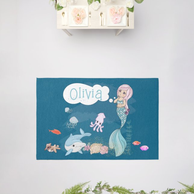 Under the Sea Sweet Mermaid Personalized Area  Rug (Insitu (Wedding))