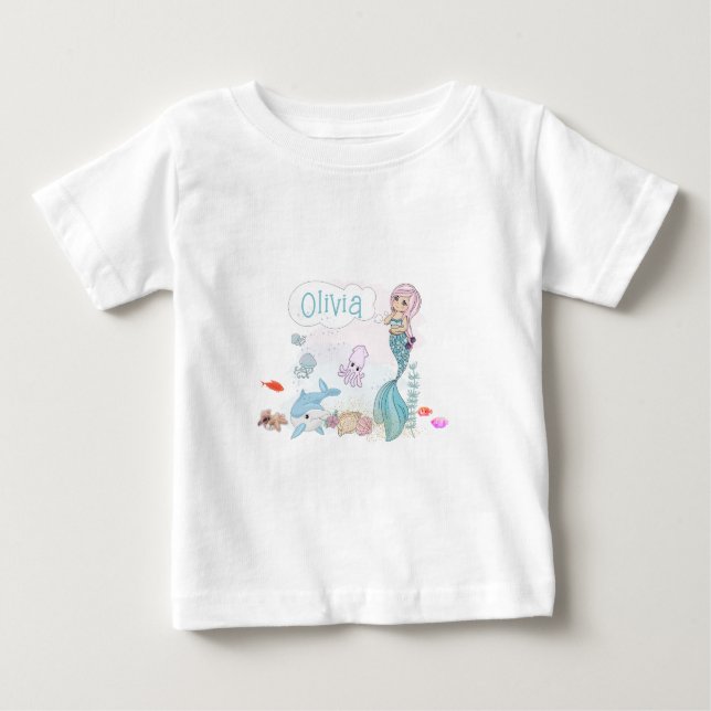 Under the Sea Sweet Mermaid Personalized Baby T-Shirt (Front)
