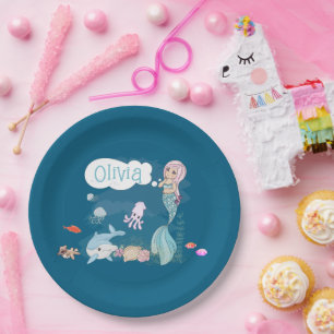 Under the Sea Sweet Mermaid Personalized Paper Plates