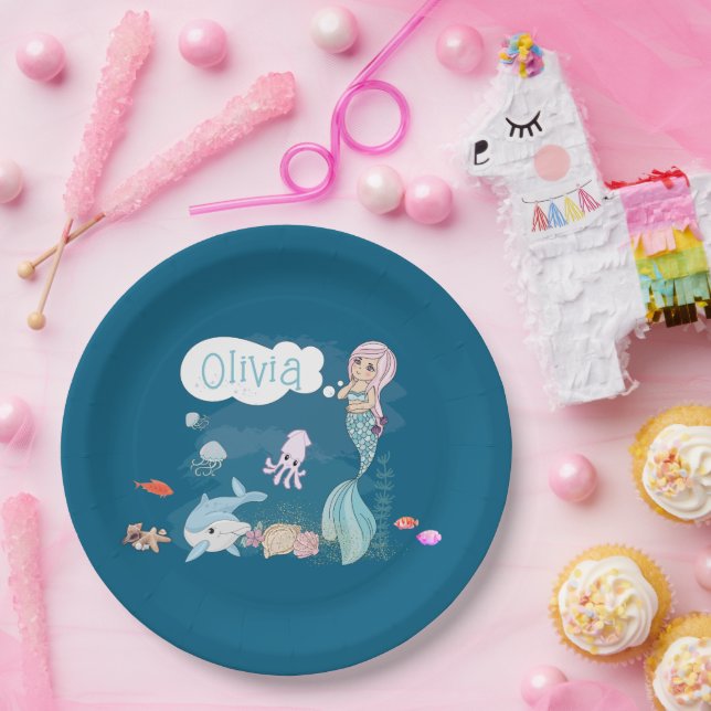 Under the Sea Sweet Mermaid Personalized Paper Plates (Party)