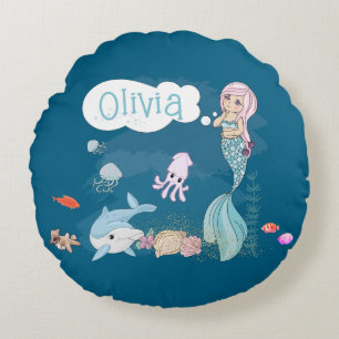 Under the Sea Sweet Mermaid Personalized Round Pillow