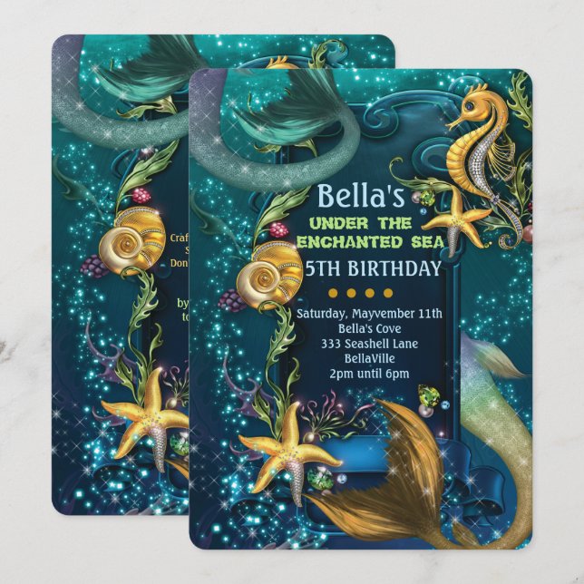 Under the Sea Swimming Birthday Party Invitations (Front/Back)
