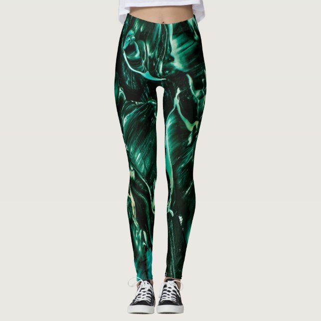 Under the Sea Teal Liquid Splash Leggings (Front)