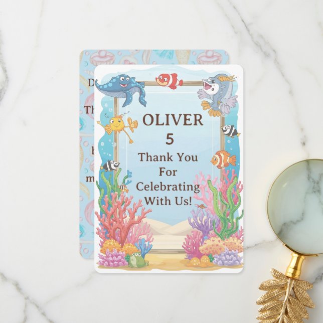 Under the Sea Thank You Card, Oliver Birthday  Card (Front/Back In Situ)