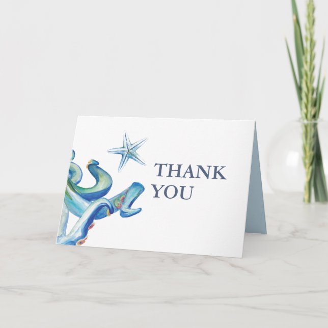 Under The Sea Thank You Cards Blue Octopus (Front)