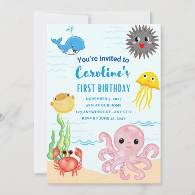 Under the sea theme 1st birthday invitation (Front)