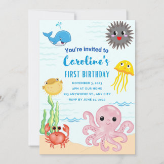 Under the sea theme 1st birthday invitation