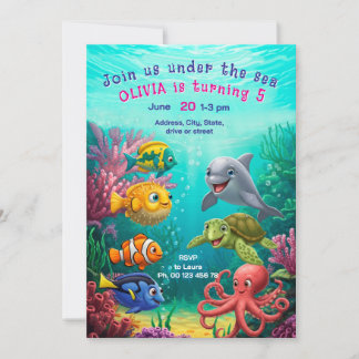 Under the sea Theme invitaion. Kids party. Invitation