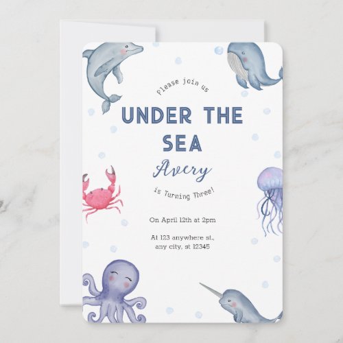 Under The Sea Theme kids Birthday Party  Invitation