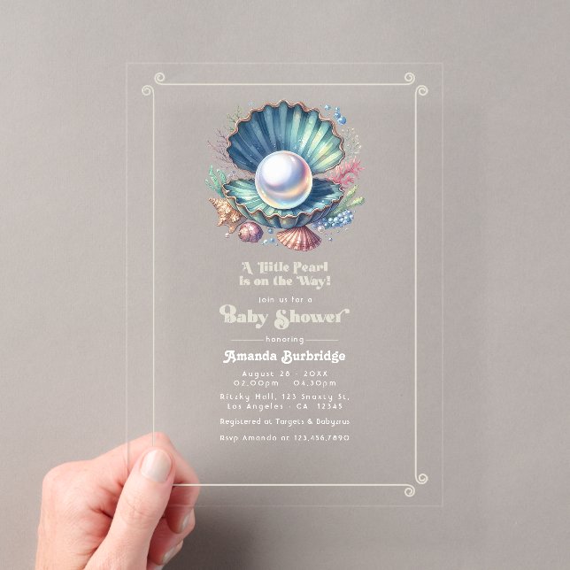 Under the Sea Theme Little Pearl Baby Shower Acrylic Invitations (Insitu (Handheld))