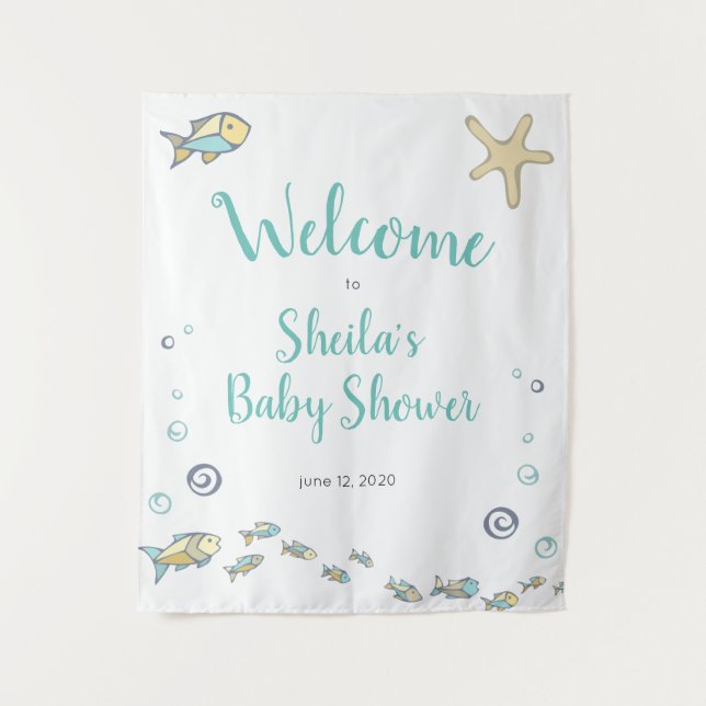 Under The Sea Theme Welcome to Baby Shower Tapestry (Front)