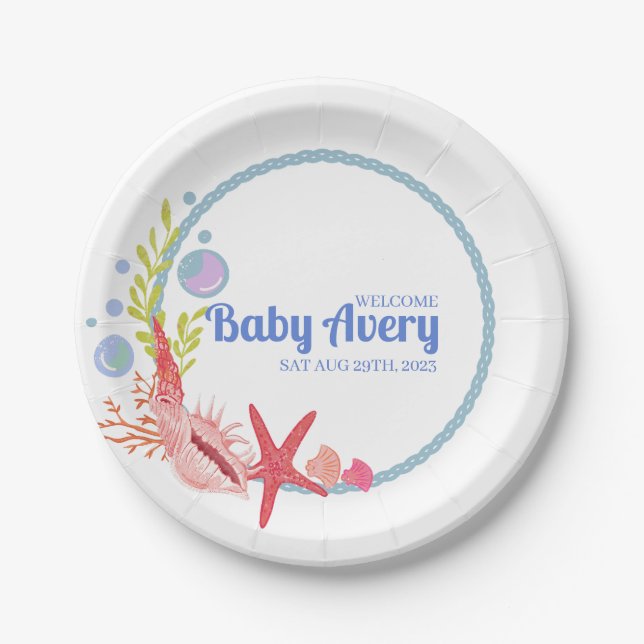 Under The Sea Themed Welcome Baby Shower Paper Plates (Front)