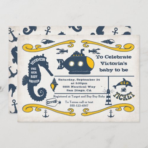 Under the Sea Ticket Nautical Baby Shower Invitation