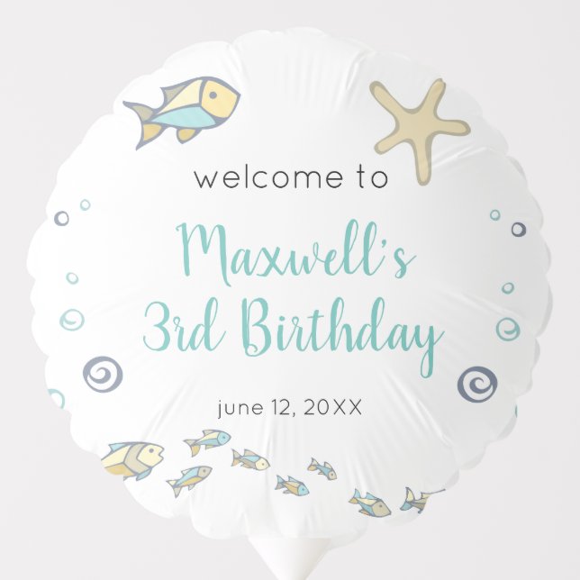 Under The Sea Turning Three Nautical 3rd Birthday Balloon (Front)