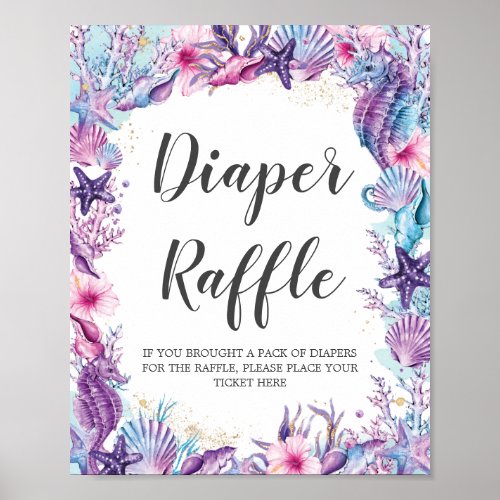 Under the Sea Turquoise Purple Pink Diaper Raffle  Poster