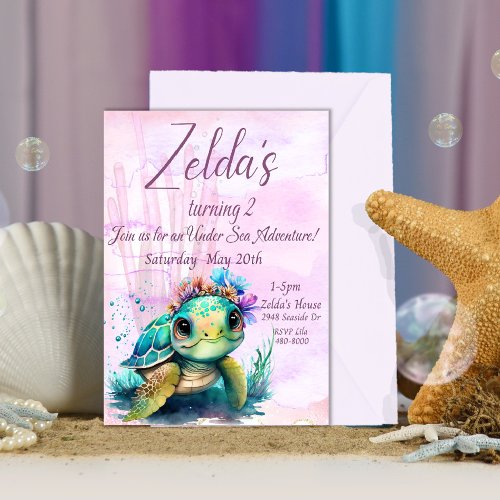 Under the Sea Turtle 2nd Birthday            Invitation