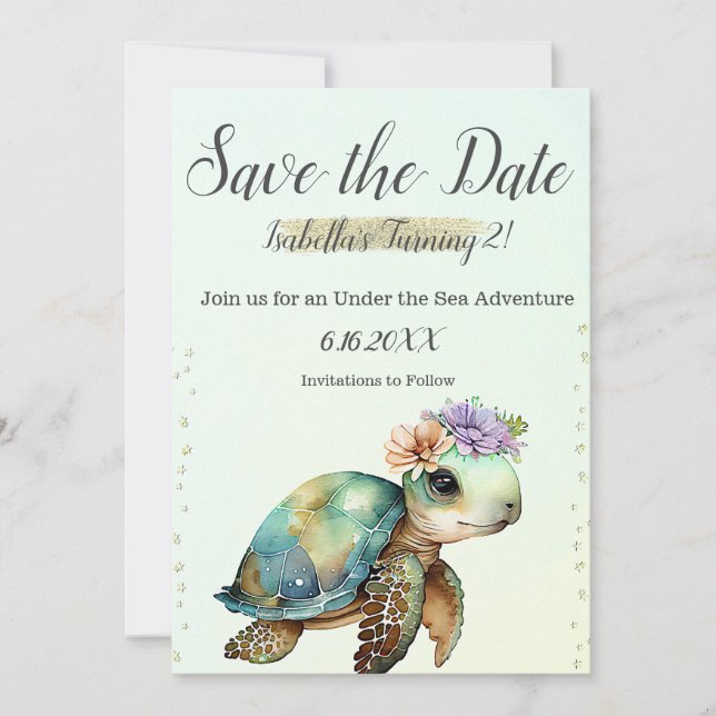 Under the Sea, Turtle 2nd Birthday,            Save The Date (Front)