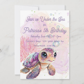 Under the Sea, Turtle 5th Birthday, Invitation
