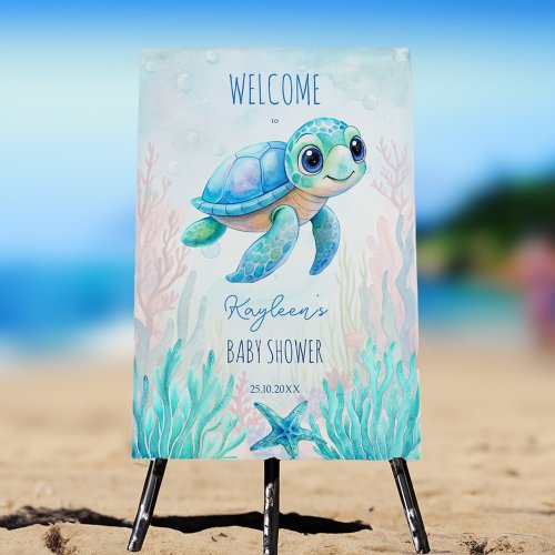 Under the sea turtle aqua blue baby shower welcome foam board