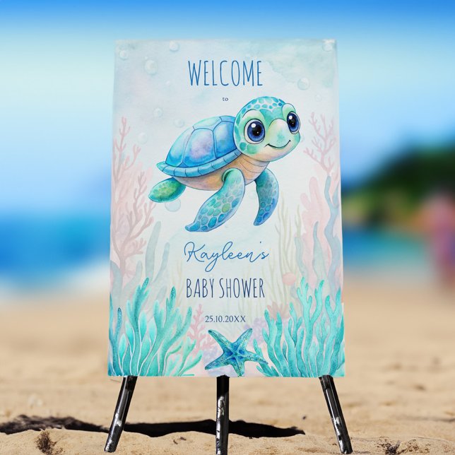 Under the sea turtle aqua blue baby shower welcome foam board (Under the sea turtle aqua blue boy baby shower welcome sign  board personalized entrance decor)