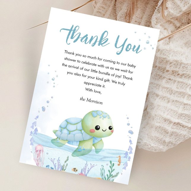 Under The Sea Turtle Baby Shower Boy Thank You Card (Creator Uploaded)