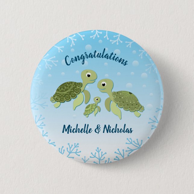 Under the Sea Turtle Baby Shower Button (Front)