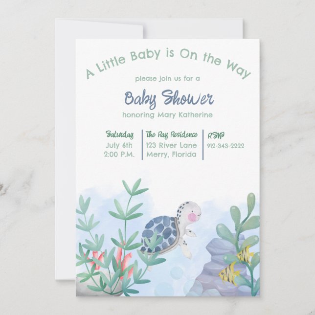 Under the Sea Turtle Baby Shower Invitation (Front)
