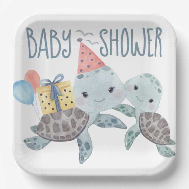 Under the Sea Turtle Beach Baby Shower Paper Plates (Front)