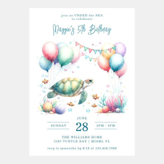 Under the Sea Turtle Birthday Invitation (Front)