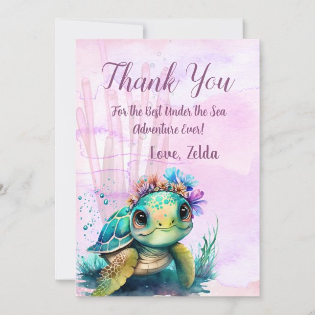 Under the Sea, Turtle Birthday         Thank You Card (Front)