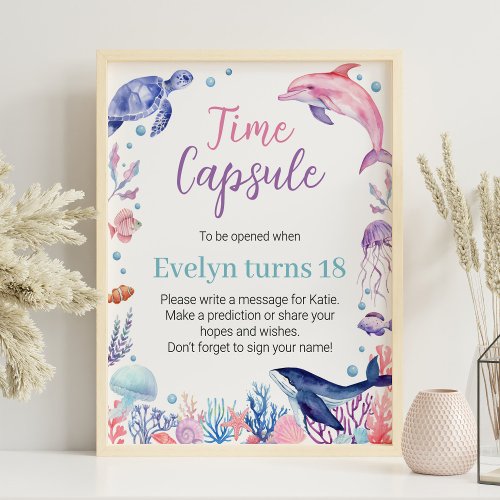 Under The Sea Turtle  Birthday Time Capsule Poster