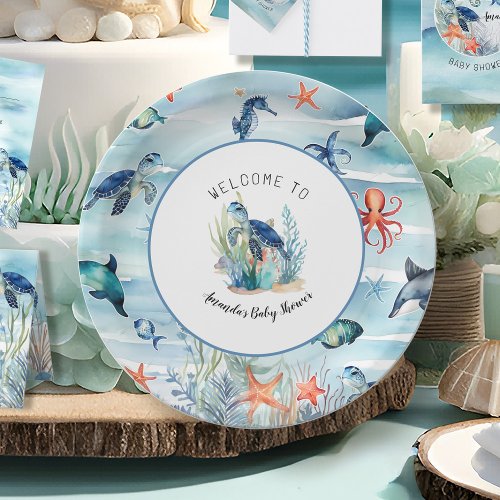 Under the Sea Turtle Boy Baby Shower Blue Paper Plates