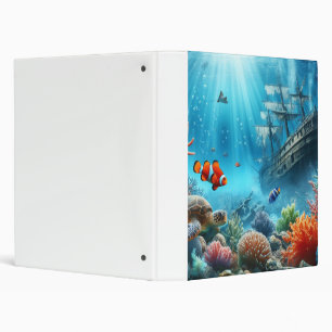 Under the sea, turtle, coral, ship, clown fish 3 ring binder