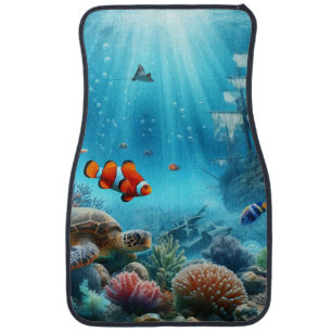 Under the sea, turtle, coral, ship, clown fish car floor mat
