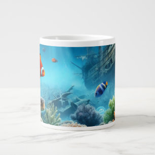 Under the sea, turtle, coral, ship, clown fish giant coffee mug